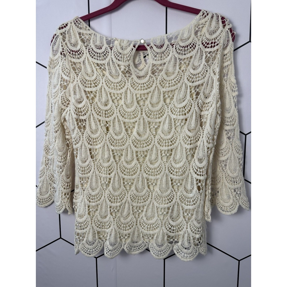 Adiva Women's Top Lace Ivory 3/4 Bell Sleeve Lined Size PM - Picture 6 of 15